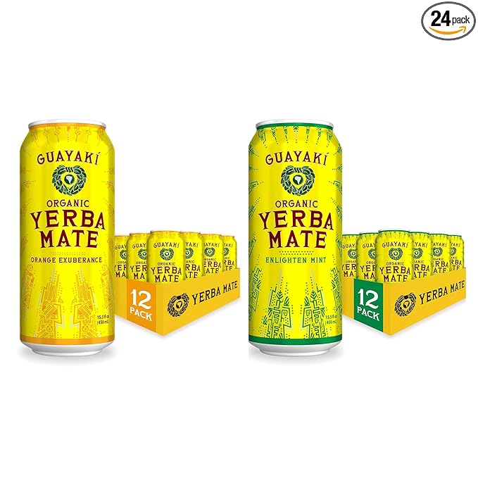 Yerba Madre Organic Yerba Mate Clean Energy Drink Alternative Bundle Orange Exuberance &amp Enlighten Mint Flavors 15.5 Oz (Pack of 24) 150mg Natural Caffeine Smooth Energy &amp Focus