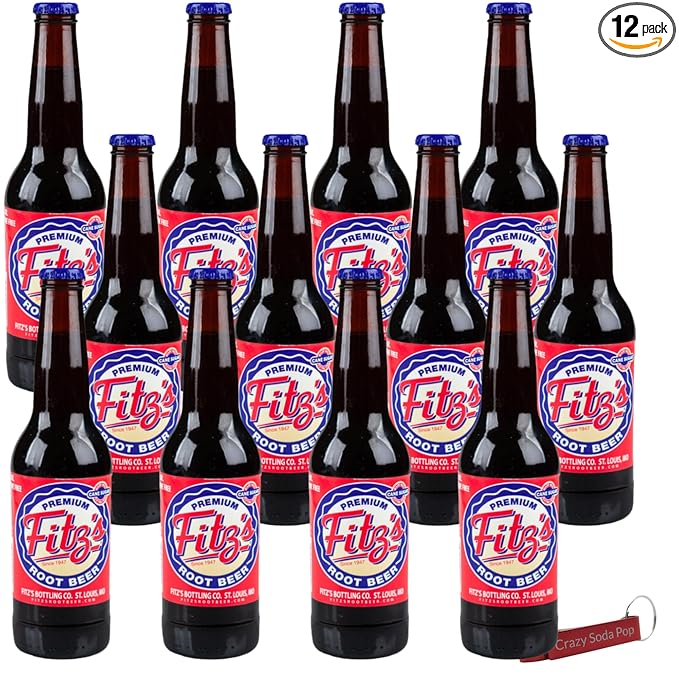 Fitz's Root Beer | Delicious Root Beer with Real Cane Sugar | 12 oz Glass Bottles with Crazy Soda Pop Bottle Opener (12 Pack)