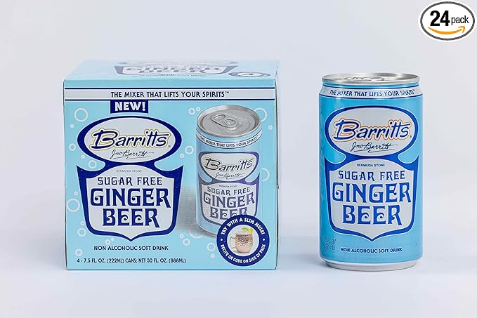 Barritt's Mixers - Sugar Free Diet Ginger Beer Non-Alcoholic Soda Cocktail Mixer 7.5 fl oz Cans 24 Pack Mini 0 Calories No Aspartame