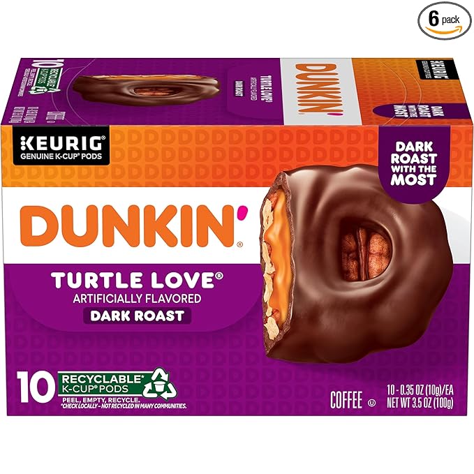 Dunkin' Turtle Love Flavored Coffee 10 Count (Pack of 6) Keurig K-Cup Pods