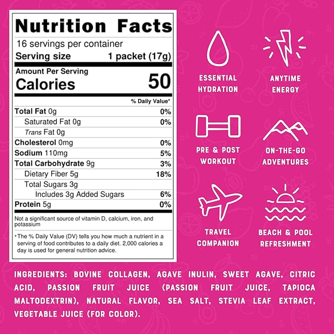 Bare Bones Passion Fruit Elevated Drink Mix | Light &amp Flavorful | Gluten-Free &amp Naturally Sweetened | On-the-Go Stick Single-Serve Packs Powdered Refreshment | 5g Protein | 16 Packets (.60 oz)