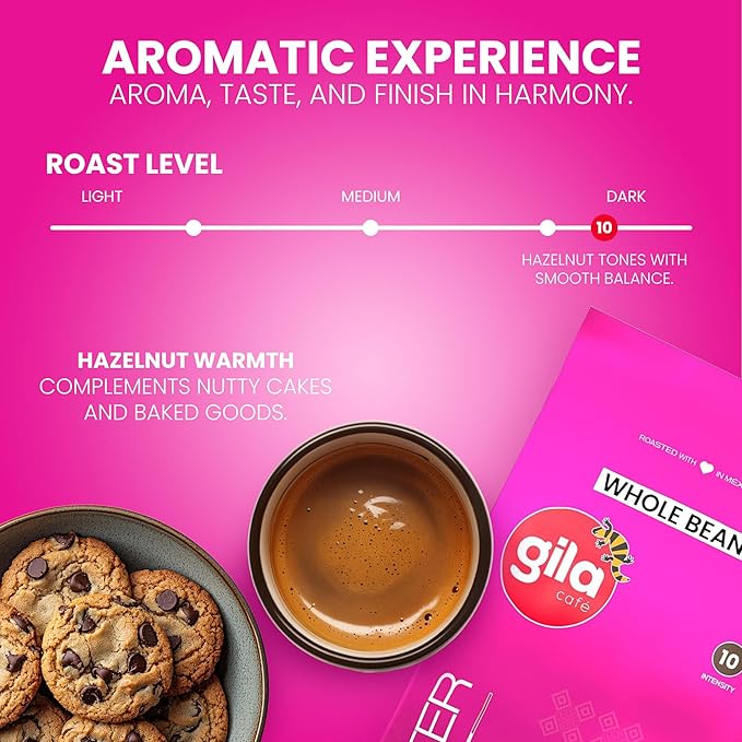 gila café Whole Beans Coffee Medium Roast Master Blend 32oz (1-Pack) - 100% Mexican Arabica Roasted Coffee Beans - Made with Coffeeberry - Chocolate Vanilla Hazelnut Notes