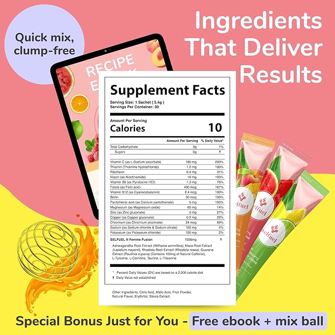 Clean Energy Drink Powder | Natural Caffeine Electrolytes and B Vitamins for Hydration Focus and Vitality | Zero Sugar Long-Lasting Energy Boost | 30 Convenient Packets