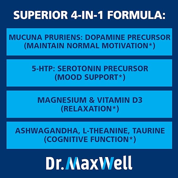 Serotonin and Dopamine Supplements Better Than Dopamine or Serotonin Support Only. Helps Maintain Normal Neurotransmitter Levels. Mucuna Pruriens 5-HTP 60 Capsules Women Men