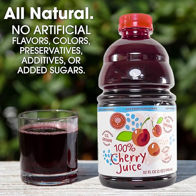 Cherry Bay Orchards Tart Cherry Juice 32 oz Bottle 2 pack - 100% Natural Cherry Juice Not From Concentrate - All natural ingredients gluten free non GMO Kosher certified no preservatives no adde