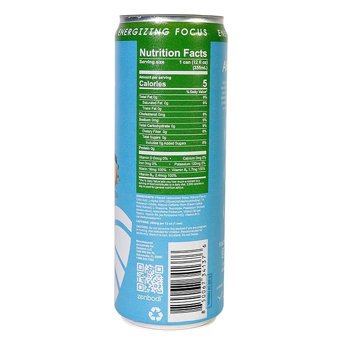 Zenbodi Aloha Zen Citrus Zen - AWAKEN Functional Beverage - 12 Pack Energy Drink Zero Sugar Energy Drinks with L-Alpha GPC Caffeine and L-Theanine