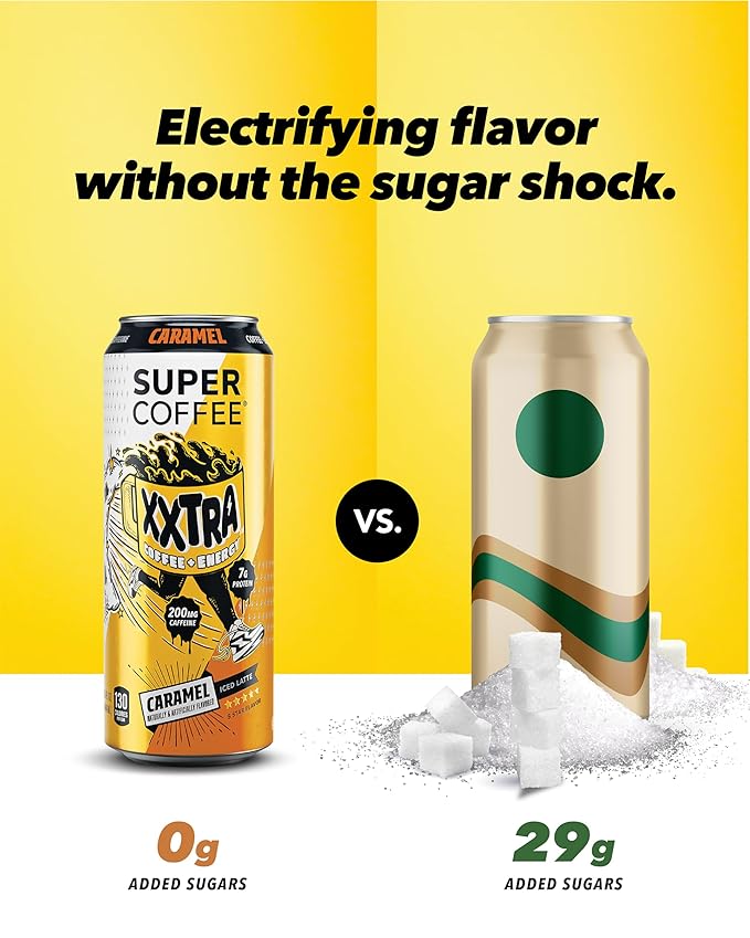 Super Coffee XXTRA Keto Protein Coffee (0g Added Sugar 7g Protein 130 Calories) [Caramel] 15 Fl Oz 12 Pack | Iced Smart Coffee Drinks - SoyFree GlutenFree