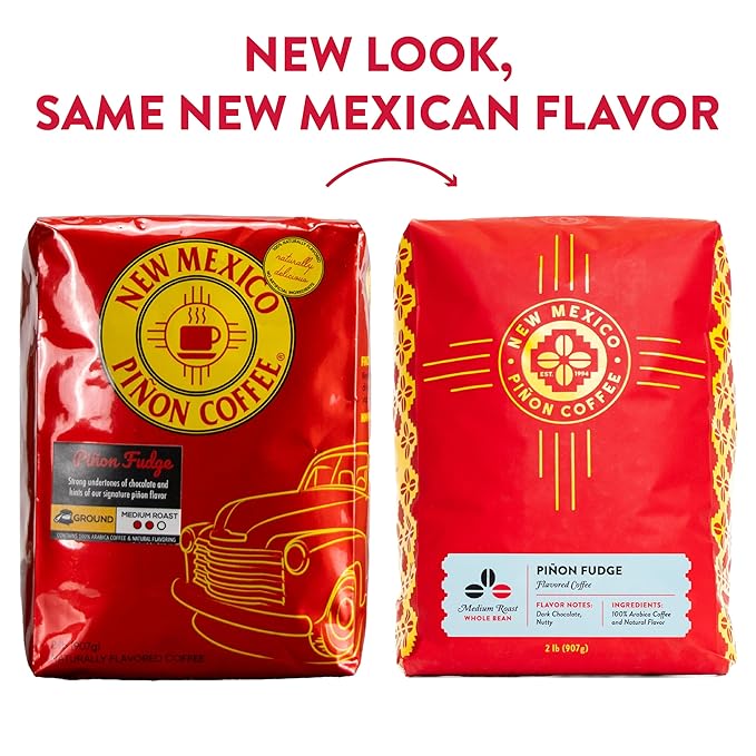 New Mexico Piñon Whole Bean Coffee Medium Roast 100% Brazilian Arabica Piñon Fudge - Naturally Chocolate Nutty &amp Smooth Flavored Coffee Beans - 2 Lb Bag