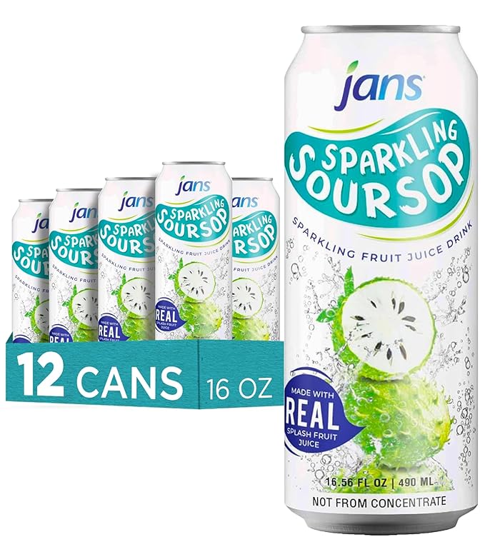 JANS Sparkling Soursop Soda Drink 16.9 oz (Pack of 12) Guanabana Soda Drink |100% Pure Soursop Graviola | NOT From Concentrate Refreshing Taste of the Tropics