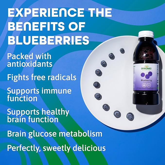 Dynamic Health Blueberry Concentrate 100% Concentrate Unsweetened No Additives Brain Function Antioxidant Support Vegan Gluten Free Non-GMO 16 Fl oz