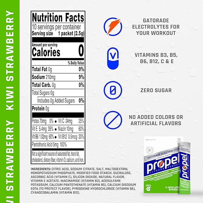Propel Electrolyte Enhanced Water Drink Mix Powder Packets Kiwi Strawberry Zero Calorie &amp Sugar Hydration with Electrolytes and Vitamins C &amp E (120 Packets) (Pack of 2)