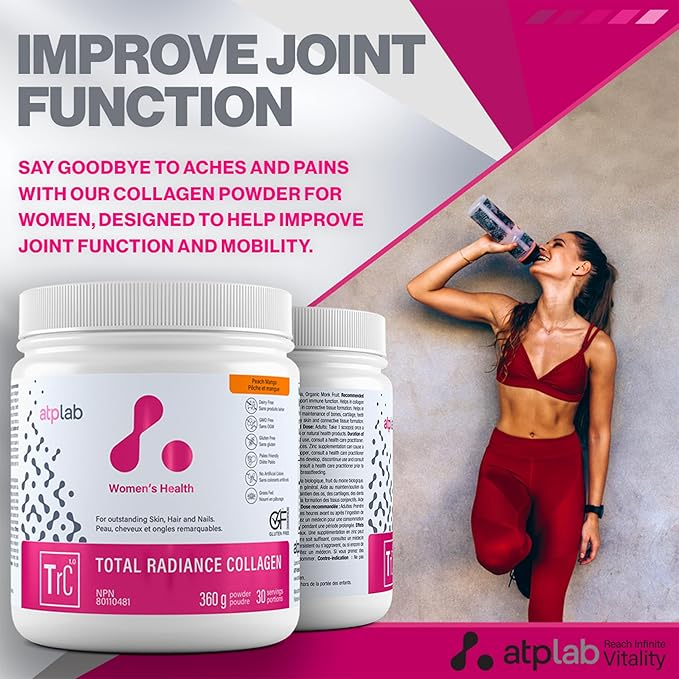 ATP LAB Total Radiance Collagen - Peach Mango Flavor 360g - Collagen Peptides Powder for Women - Hydrolyzed Collagen Protein Supplement with Biotin