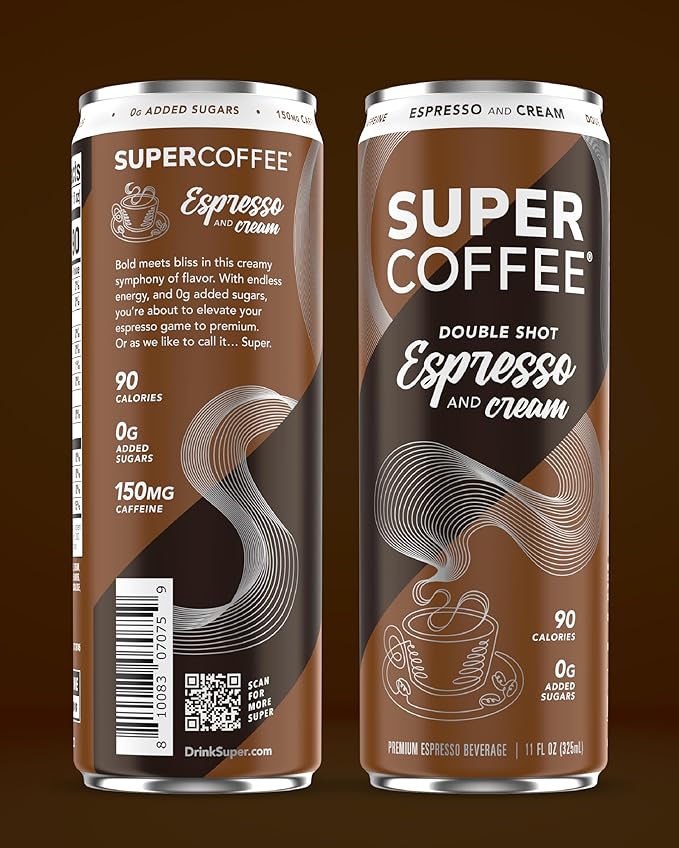 SUPER COFFEE Espresso Iced Keto Coffee (0g Added Sugar 90 Calories) [Espresso &amp Cream] 11 Fl Oz 12 Pack | Iced Smart Coffee - SoyFree GlutenFree