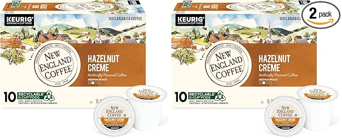 New England Coffee Hazelnut Crème Medium Roast Single Serve Pods 10ct Box (Pack of 2)