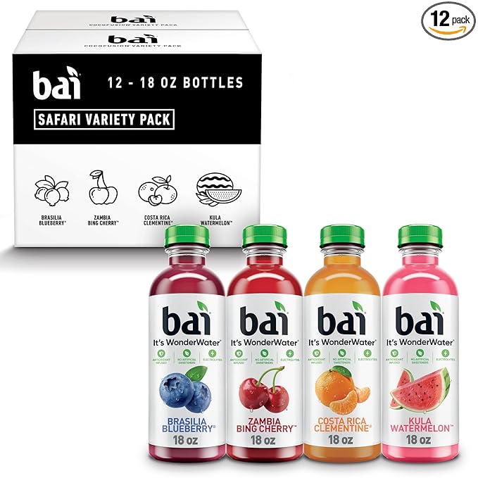 Bai Flavors Variety Pack Antioxidant Infused Water Beverage with Vitamin C and No Artificial Sweeteners 18 fl oz bottles 12 pack | Antioxidant Infused with Vitamin C
