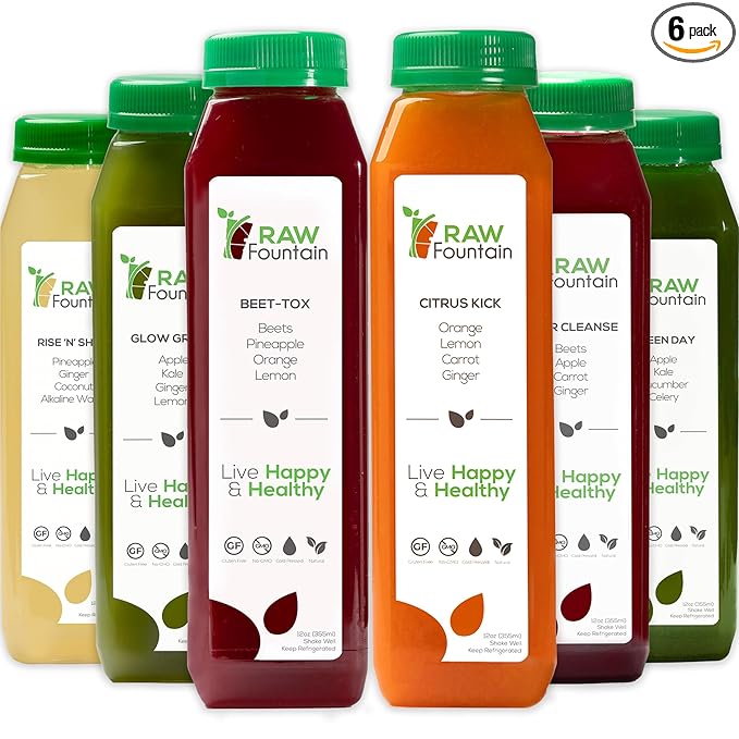 1 Day Juice Cleanse by Raw Fountain All Natural Raw Detox Cleanse Juicing for Body Reset Cold Pressed Juice Fast Great Way to Jumpstart a Healthy Diet 6 Bottles 12oz