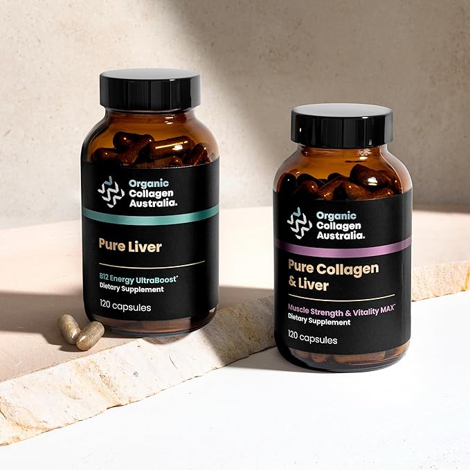 Organic Collagen Australia Pure Liver Capsules - Grass-Fed &amp Pasture-Raised – Source of B12 Energy Immune Support Muscle Strength &amp Metabolism Aid (120 Capsules)