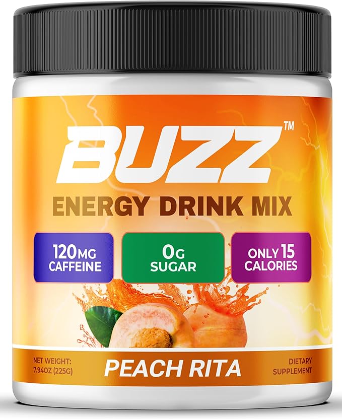 Morning Buzz Energy Drink Powder - Energy Boost Drink Mix - Sugar-Free Energy with Antioxidants - Morning Kickstart and Sports Nutrition Endurance Product - 30 Servings Peach Rita 8 Ounces
