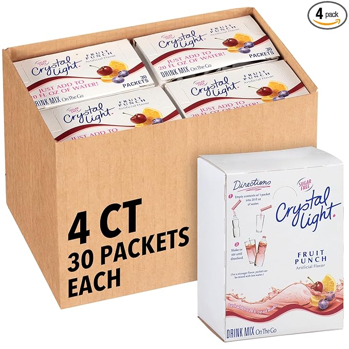 Crystal Light Sugar-Free Fruit Punch On-The-Go Powdered Drink Mix 120 Count 30 Count (Pack of 4)