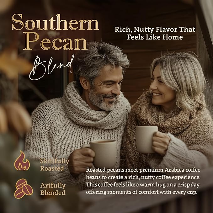 Southern Pecan Flavored Ground Coffee – Medium Roast 100% Arabica Single Origin – Organic Naturally Flavored No Artificial Additives – by Coffea Flavor