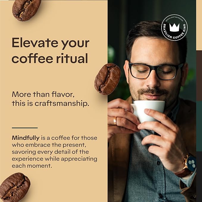 4-Pack Specialty Whole Bean Coffee Mindfully – Arabica Roasted in Brazil – Smooth Centering Flavor with Notes of Chocolate Caramel Vanilla and Nuts – Carefully Harvested – Brazilian Coffee King