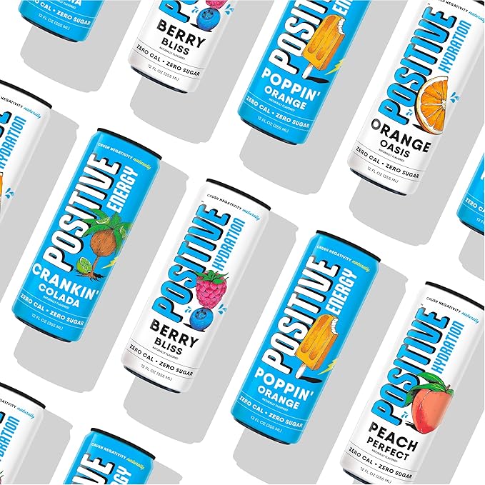 Positive Energy Drink - Variety Pack | Zero Sugar Zero Calorie 12oz Cans (Pack of 12) | Hydrating Electrolytes Immunity Support with Zinc Healthy Energy Boost