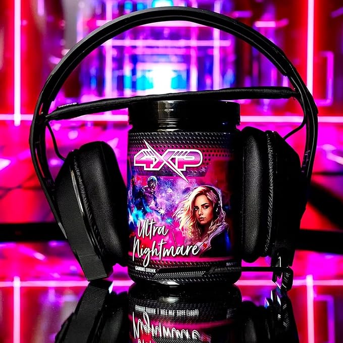 4XP Ultra Nightmare Watermelon Gaming Energy Drink Mix| Low-Caffeine Nootropic Powder with B Vitamins &amp Watermelon Flavor for Gamers | 50-Serving Container
