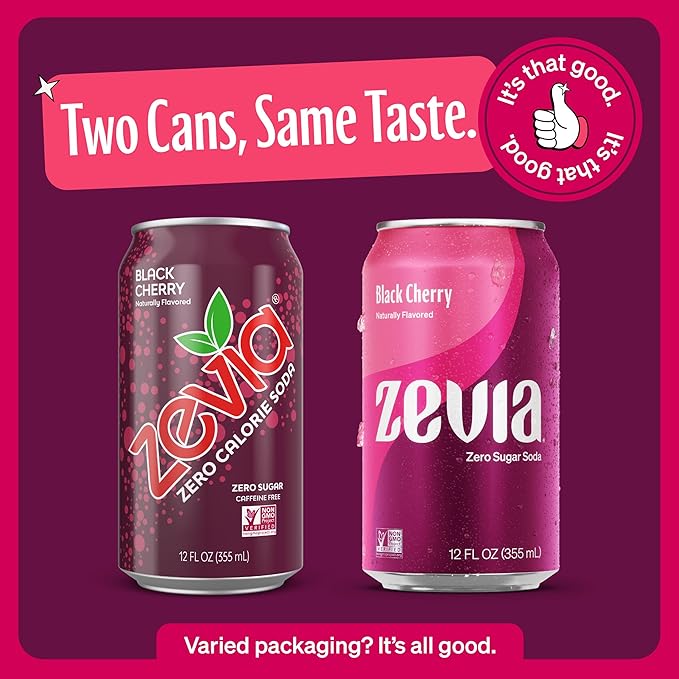 Zevia Zero Calorie Soda Black Cherry 12 Ounce Cans (Pack of 20)