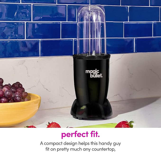 Magic Bullet® Blender Set 7-Piece Set 250W Blender and Food Processor 2 Blending Cups Cross Blade Compact Design Smoothies Sauces Silver MBR-0701AK
