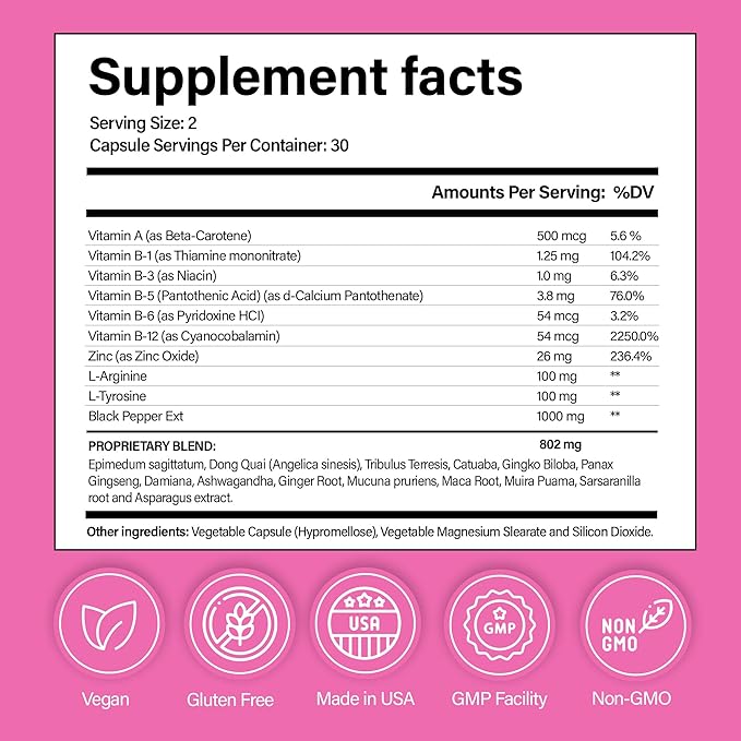 Premium Female Libido Booster for Women - Fast-Acting Mood Booster &amp Energy Support Natural Formula to Enhance Desire - Women’s Wellness Confidence Hormonal Balance Intimacy &amp Energy Boost