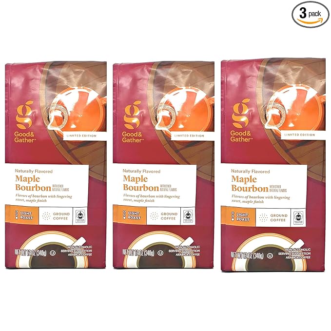 Good &amp Gather Maple Bourbon Ground Coffee - Limited Edition - 3 Bags - 36 Total Ounces - Non-Alcoholic