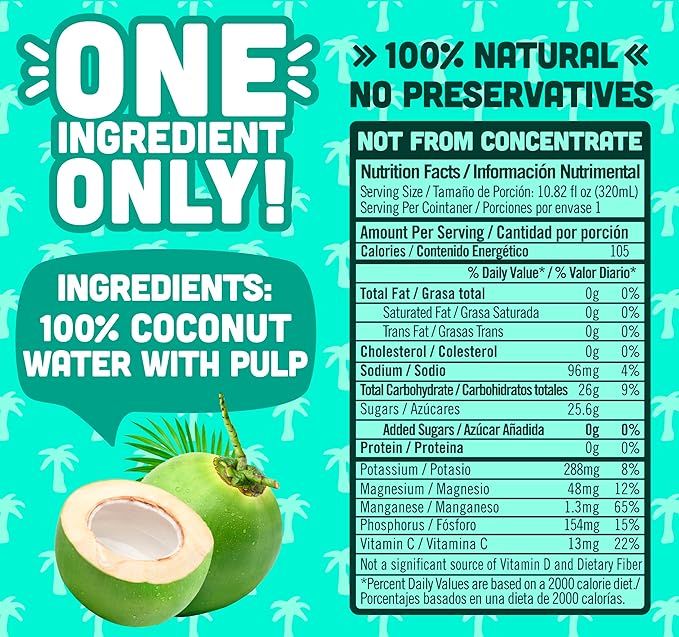 NILO 100% Pure Coconut Water | NO Sugar added | GMO FREE | NOT from Concentrate | 10.8 oz (Pack of 12)