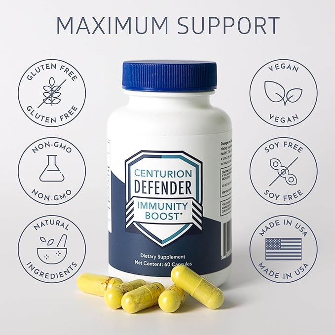 Centurion Labs Defender Immunity Boost 5-in-1 Powerful Blend of Quercetin Zinc Vitamin D Vitamin C Copper to Help Support Overall Health 60 Caps