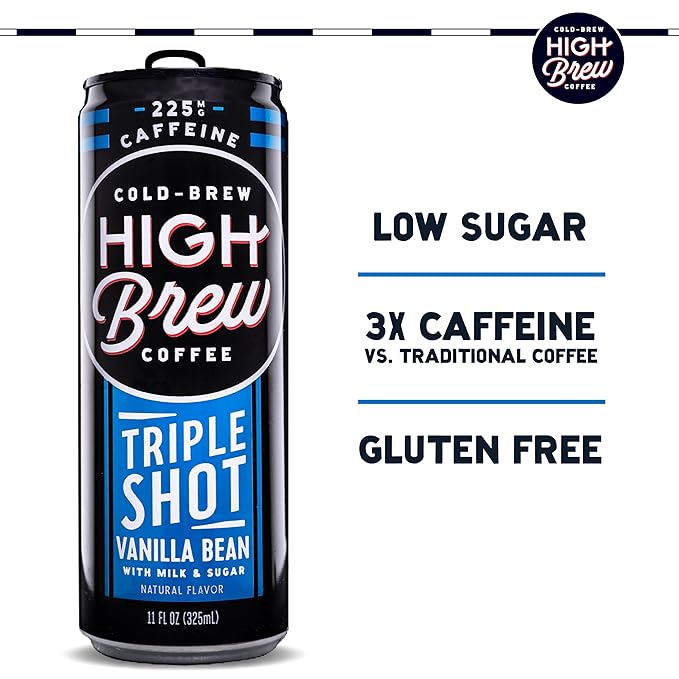 High Brew Coffee Triple Shot Vanilla Bean Cold Brew Coffee 11 Fl Oz Ready-To-Drink (Pack of 12)