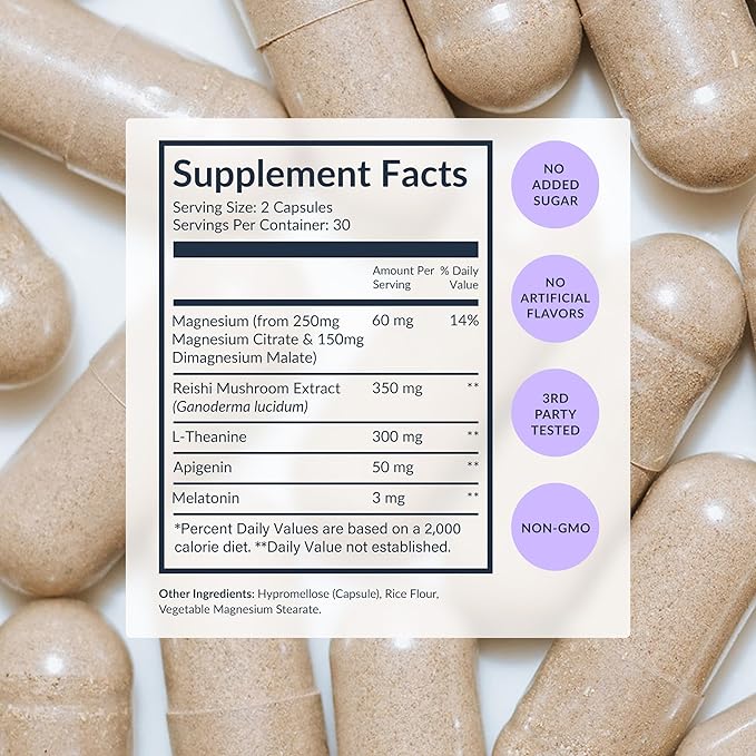 Beam Dream Sleep Capsules L-Theanine Apigenin Reishi and Magnesium Third Party Tested Natural Sleep Aid &amp Sleep Supplement for Deep Sleep Relaxation and Recovery Sleep Support 30 Servings