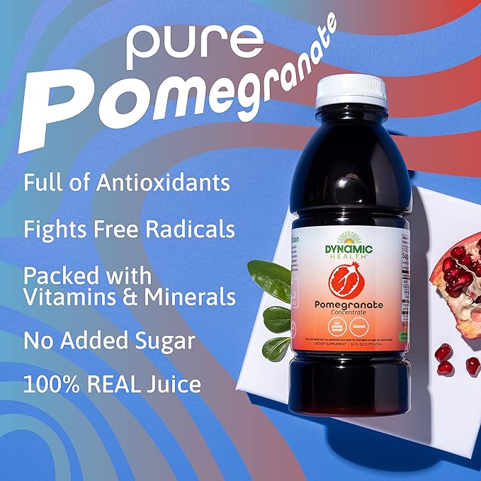 Dynamic Health Pomegranate Juice Concentrate Natural Antioxidants and Polyphenols No Additives or Preservatives Vegan Gluten Free 16oz