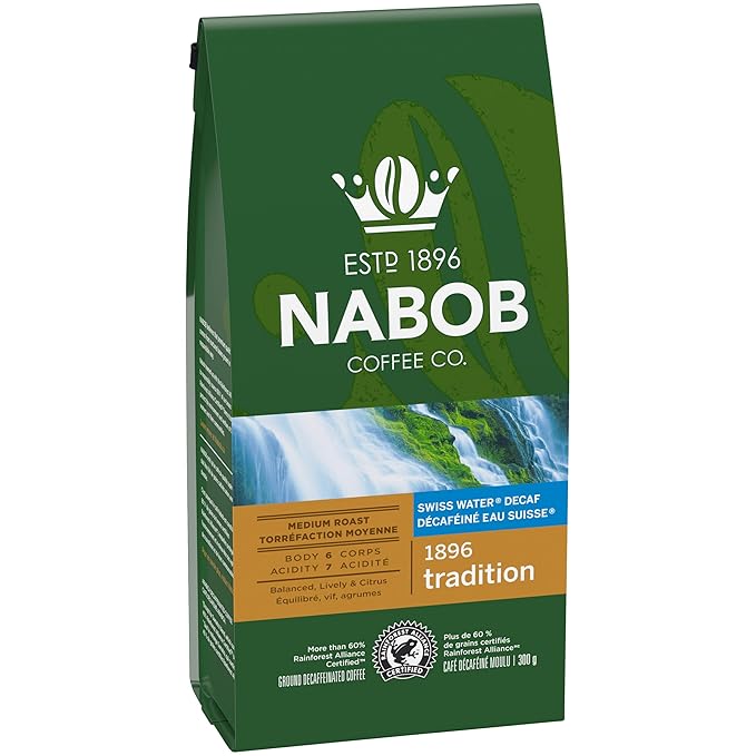 Nabob 1896 Tradition Ground Decaffeinated Coffee 300g/10.6 oz. (Pack of 6) {Imported from Canada}