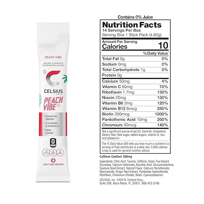 CELSIUS® Zero Sugar Energy Drink &amp Powder Stick Bundle Peach Vibe