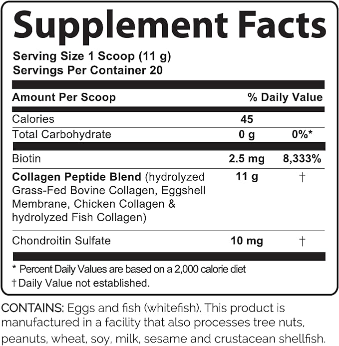 Advanced Collagen Plus Powder – 5 Types of Collagen (I II III V X) with Biotin &amp Chondroitin Sulfate – Supports Skin Hair Joints &amp Nails – Unflavored Easy-Mix Formula