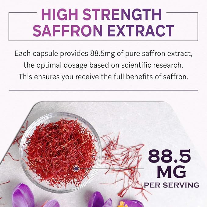 Liposomal Saffron Supplements 88.5 mg Maximum Absorption 100% Pure Saffron Extract Capsules for Mood Energy Vision &amp Focus - 60 Vegan Capsules