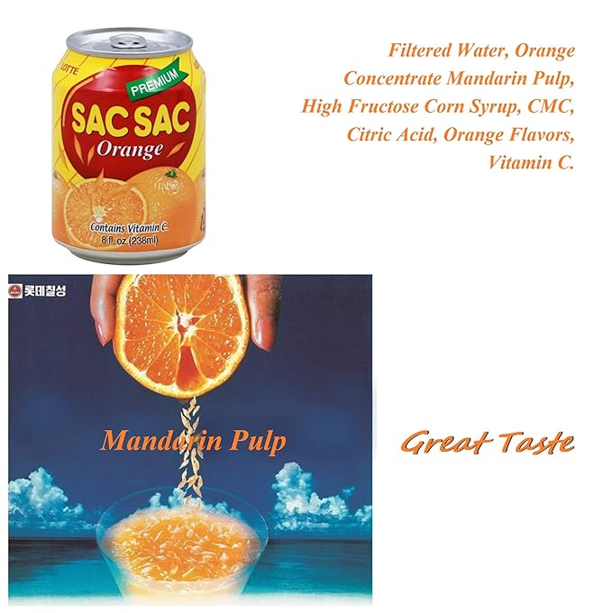 Korean Best Variety Energy Drink Box Deal - SACSAC RICE PUNCH PEAR JUICE - (SACSAC ORANGE 12 CANS)