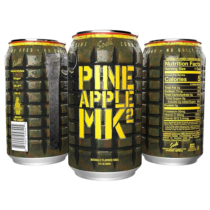 Sodi | Better For You Sparkling Soda Pop | Pineapple MK2 | Zero Sugar | Zero Caffeine | Zero Colors or Dyes | Gluten Free | Naturally Flavored | 12fl oz Pack of 12 (12pk Pineapple MK2)