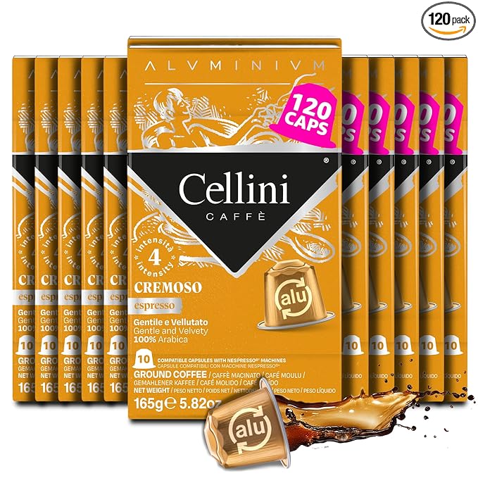 Cellini Caffè Cremoso Aluminum Nespresso Pods 120 Count Medium Roast Coffee Capsules 100% Nespresso Original Machine Compatible
