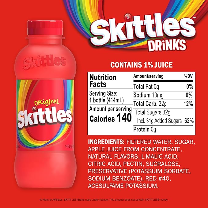 SKITTLES™ Flavored Drink | Non-Carbonated Drinks with Fruity Flavors | 12-14 Fl oz. (Variety 6 Pack)