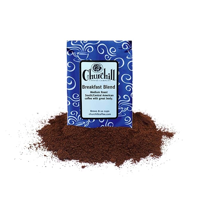 Churchill Coffee Breakfast Blend 10 Portioned Packs -1.5 oz each - Ground Unflavored Coffee