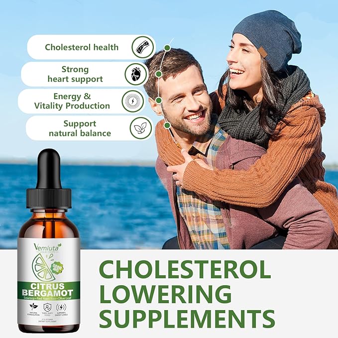 2 Packs 5000mg Citrus Bergamot Liquid Drops-2X Absorption- Cholesterol Lowering Supplement w Soursop Red Yeast Rice Olive Leaf Hight Cholesterol -Soursop Bitters Liquid-Heart &amp Immune Support
