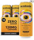 Neutonic Nootropic Productivity Energy Drink | Orange Sunrise 12 Cans | 120mg Natural Caffeine Zero Sugar | Support Memory Mental Clarity Cognitive Function | Boost Focus Energy Brain Health