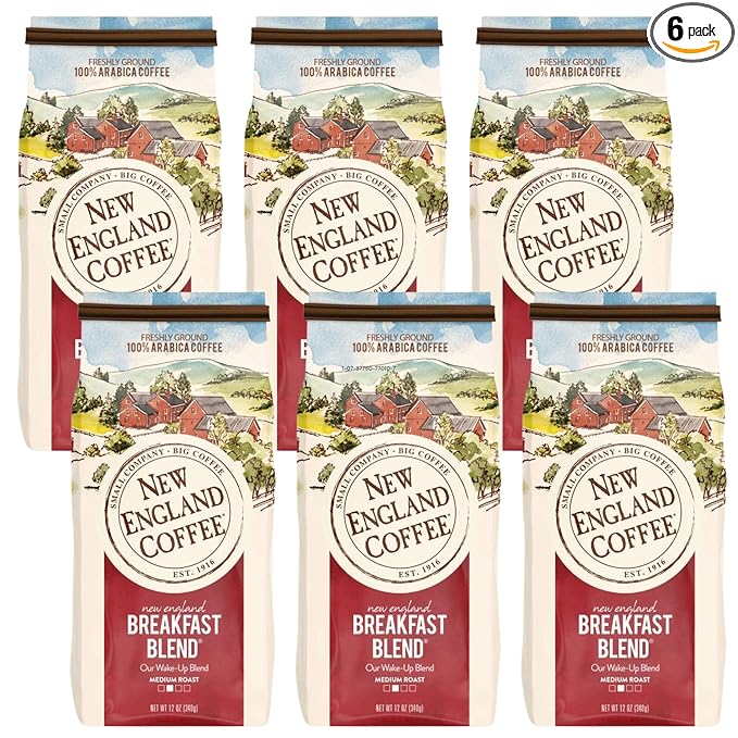 New England Coffee Ground Coffee Breakfast Blend Medium Roast 12oz Bag (Pack of 6)
