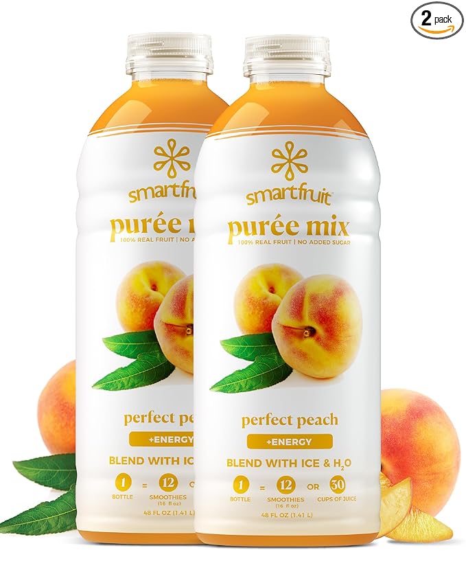 Smartfruit Perfect Peach + Energy – 100% Real Fruit Purée with Peach Apple &amp Pineapple – Great for Smoothies Juice Yogurt Cocktails Teas – High in Niacin &amp Vitamin A B6 B12 – 2-Pk 48oz