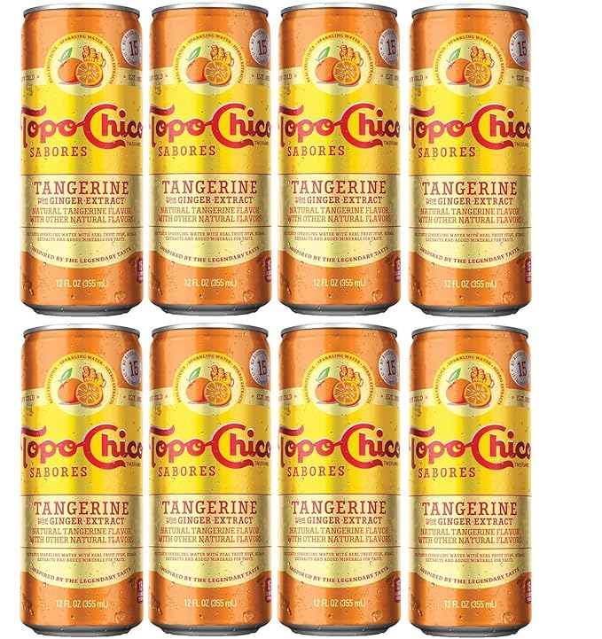 Topo Chico Sabores 12oz Cans (Tangerine Ginger) pack of 8 (total 12 x 8 = 96 oz)
